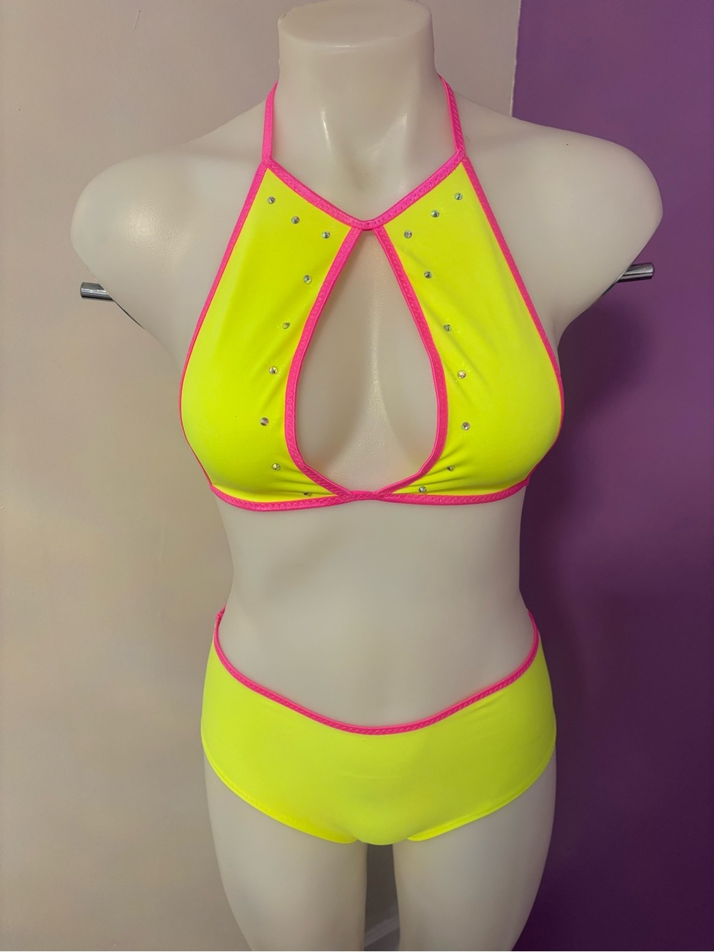 Neon Yellow 2 Piece Rave Outfit Size S/M Brand New